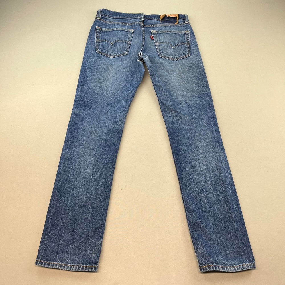 Levis 511 Jeans Mens 31x32 Blue Denim Slim Fit Mid Stone Wash Distressed Red Tab